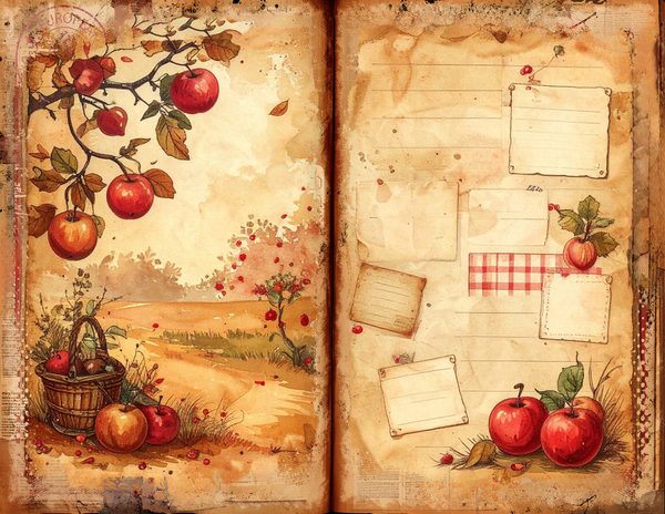 Apple Junk Journal Pages: Watercolor Bifold Sheets (Digital Download) — image 2