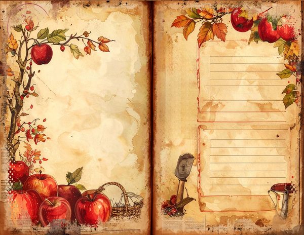 Apple Junk Journal Pages: Watercolor Bifold Sheets (Digital Download) — image 4