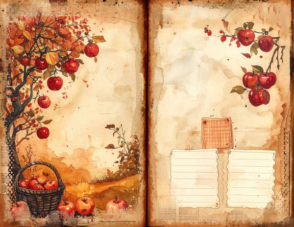 Apple Junk Journal Pages: Watercolor Bifold Sheets (Digital Download) — image 5