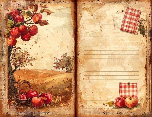 Apple Junk Journal Pages: Watercolor Bifold Sheets (Digital Download) — image 6
