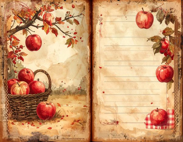 Apple Junk Journal Pages: Watercolor Bifold Sheets (Digital Download) — image 8