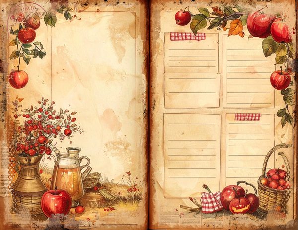 Apple Junk Journal Pages: Watercolor Bifold Sheets (Digital Download) — image 9