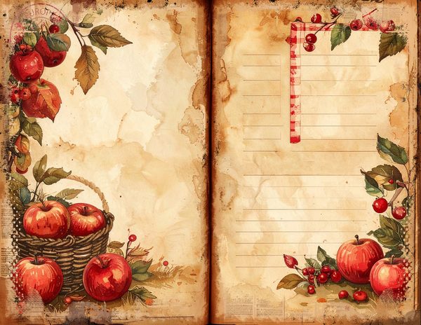 Apple Junk Journal Pages: Watercolor Bifold Sheets (Digital Download) — image 10