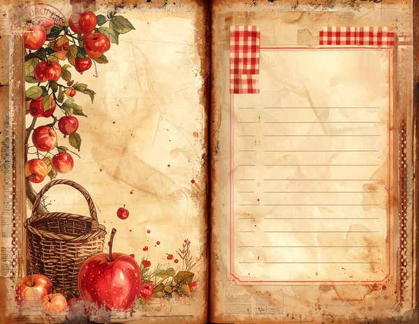 Apple Junk Journal Pages: Watercolor Bifold Sheets (Digital Download) — image 12