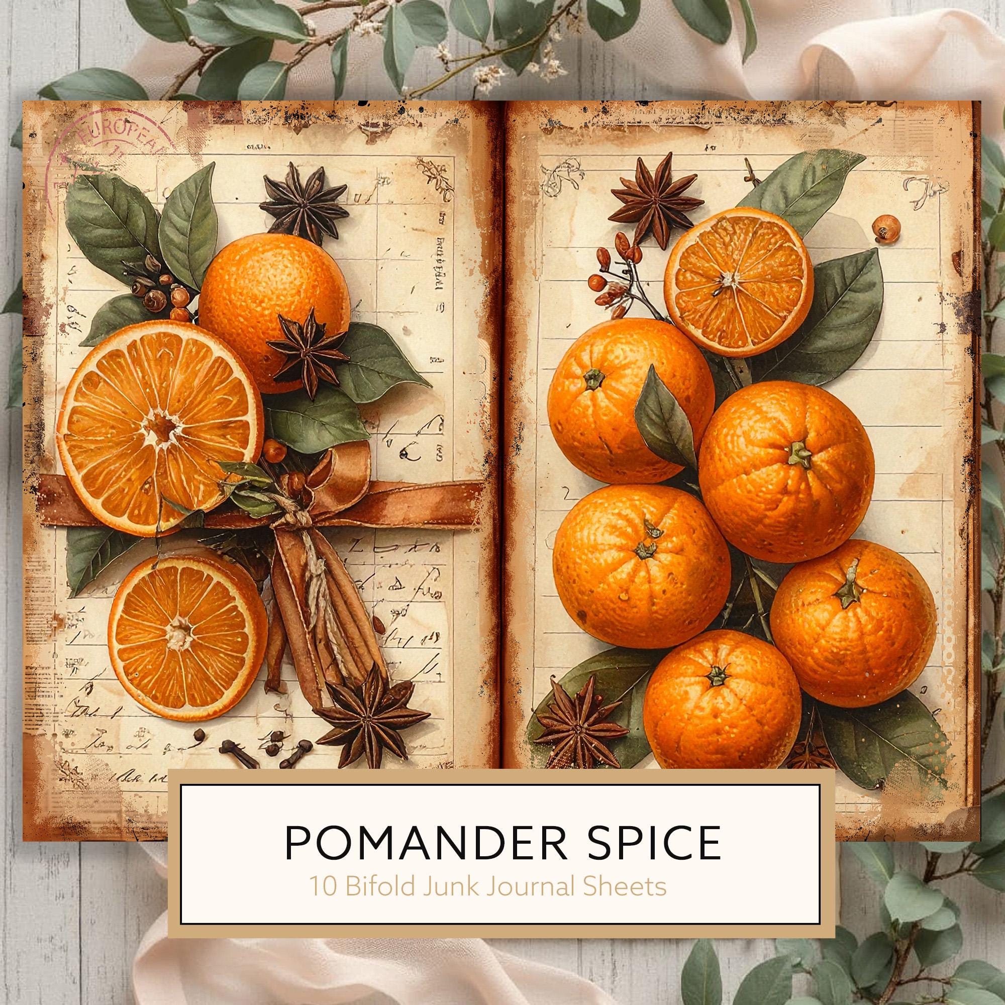Watercolor Orange Junk Journal Pages: Pomander Spice Bifold Sheets (Digital Download)