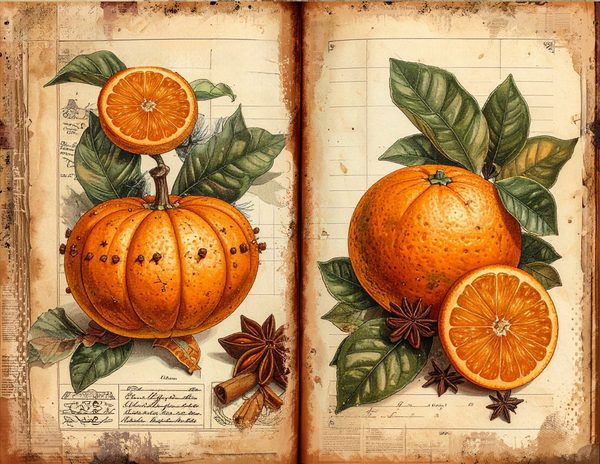 Watercolor Orange Junk Journal Pages: Pomander Spice Bifold Sheets (Digital Download) — image 4