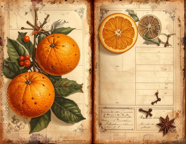 Watercolor Orange Junk Journal Pages: Pomander Spice Bifold Sheets (Digital Download) — image 5