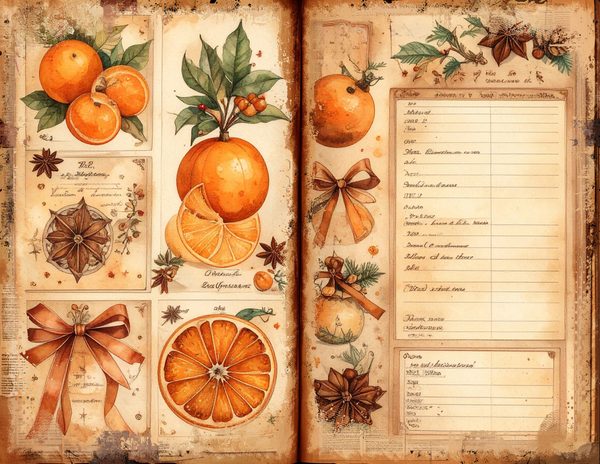 Watercolor Orange Junk Journal Pages: Pomander Spice Bifold Sheets (Digital Download) — image 6