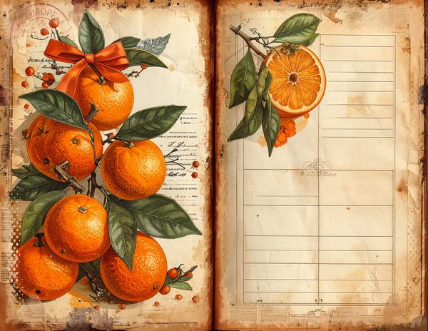 Watercolor Orange Junk Journal Pages: Pomander Spice Bifold Sheets (Digital Download) — image 7