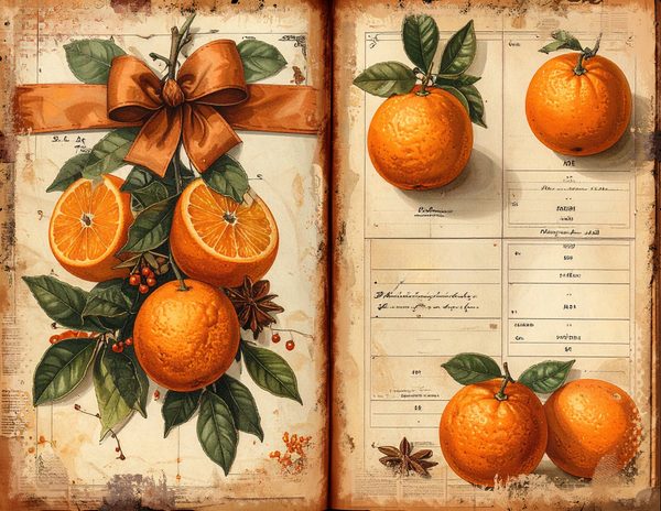 Watercolor Orange Junk Journal Pages: Pomander Spice Bifold Sheets (Digital Download) — image 8