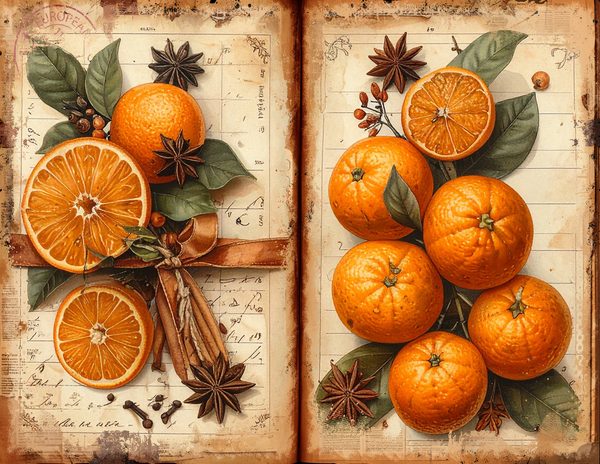 Watercolor Orange Junk Journal Pages: Pomander Spice Bifold Sheets (Digital Download) — image 10