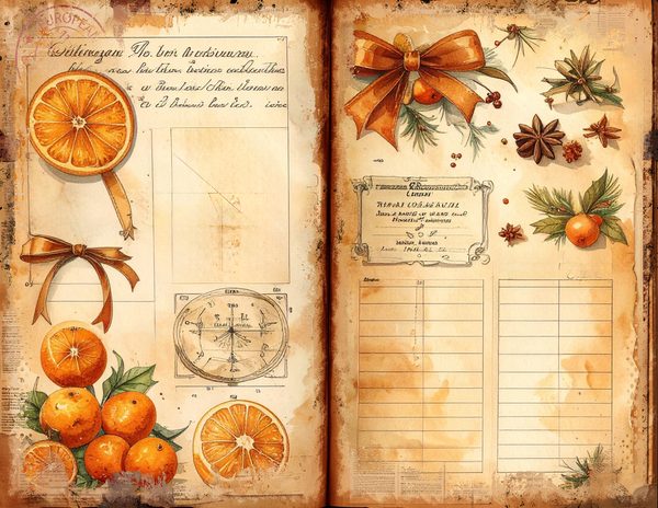 Watercolor Orange Junk Journal Pages: Pomander Spice Bifold Sheets (Digital Download) — image 11
