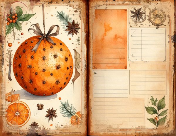 Watercolor Orange Junk Journal Pages: Pomander Spice Bifold Sheets (Digital Download) — image 12