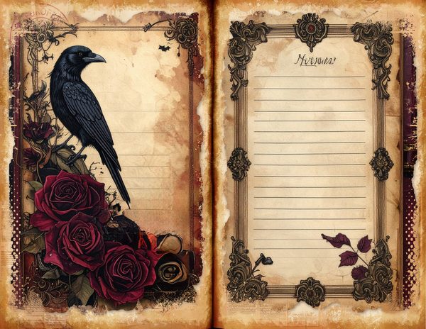 Midnight Raven Junk Journal Pages: Halloween Watercolor Bifold Sheets (Digital Download) — image 1