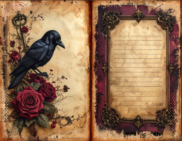 Midnight Raven Junk Journal Pages: Halloween Watercolor Bifold Sheets (Digital Download) — image 2