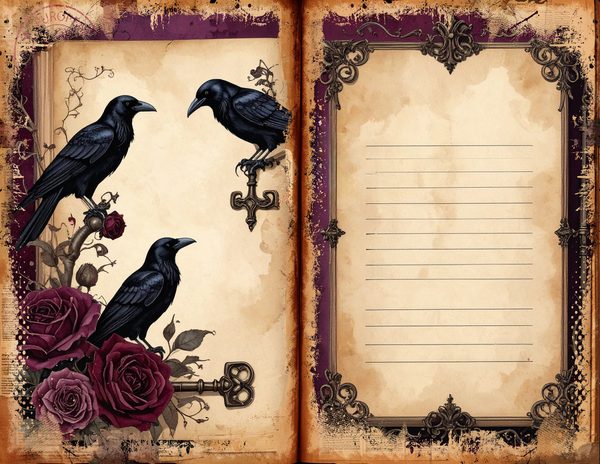 Midnight Raven Junk Journal Pages: Halloween Watercolor Bifold Sheets (Digital Download) — image 3