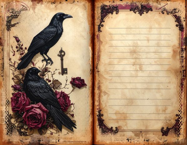 Midnight Raven Junk Journal Pages: Halloween Watercolor Bifold Sheets (Digital Download) — image 4