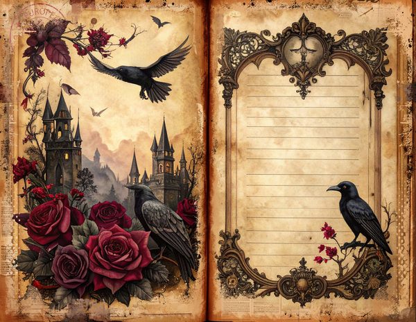 Midnight Raven Junk Journal Pages: Halloween Watercolor Bifold Sheets (Digital Download) — image 5