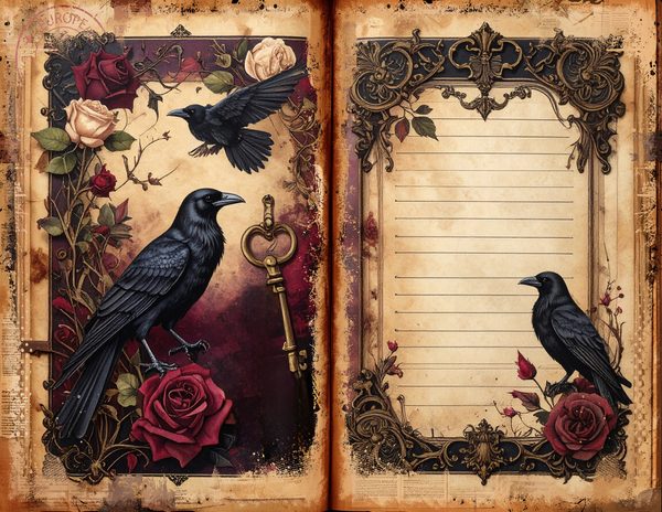 Midnight Raven Junk Journal Pages: Halloween Watercolor Bifold Sheets (Digital Download) — image 6