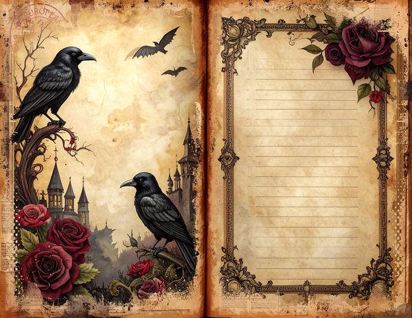 Midnight Raven Junk Journal Pages: Halloween Watercolor Bifold Sheets (Digital Download) — image 7