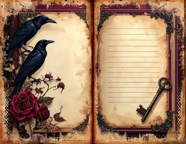 Midnight Raven Junk Journal Pages: Halloween Watercolor Bifold Sheets (Digital Download) — image 8