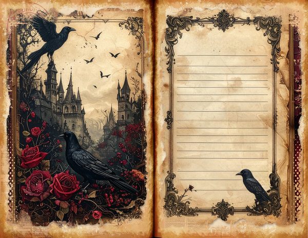 Midnight Raven Junk Journal Pages: Halloween Watercolor Bifold Sheets (Digital Download) — image 9