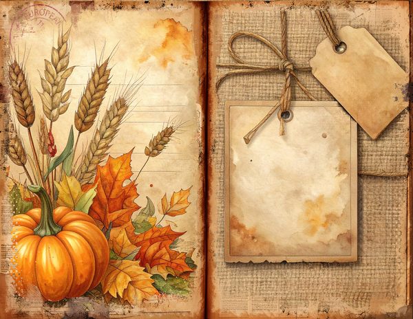 Watercolor Pumpkin Spice Bifold Junk Journal Pages, Autumn Harvest, Thanksgiving Theme Papers — image 2