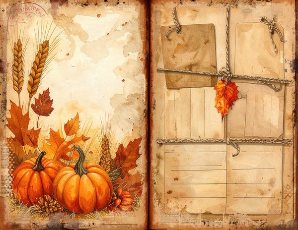 Watercolor Pumpkin Spice Bifold Junk Journal Pages, Autumn Harvest, Thanksgiving Theme Papers — image 4