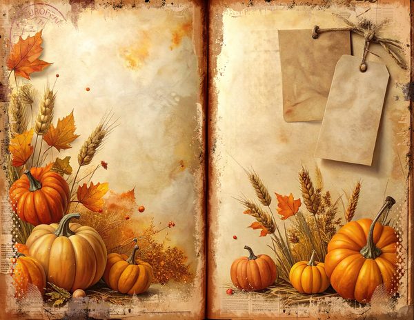 Watercolor Pumpkin Spice Bifold Junk Journal Pages, Autumn Harvest, Thanksgiving Theme Papers — image 6