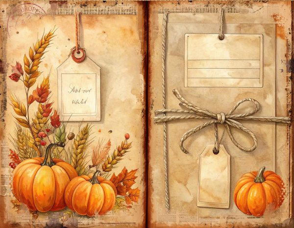 Watercolor Pumpkin Spice Bifold Junk Journal Pages, Autumn Harvest, Thanksgiving Theme Papers — image 7