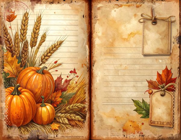 Watercolor Pumpkin Spice Bifold Junk Journal Pages, Autumn Harvest, Thanksgiving Theme Papers — image 8