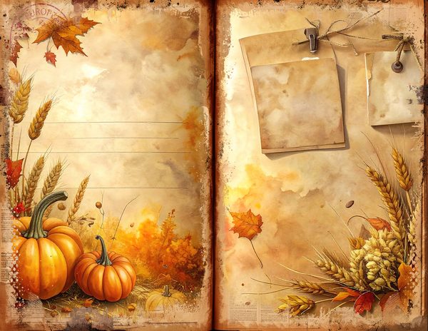 Watercolor Pumpkin Spice Bifold Junk Journal Pages, Autumn Harvest, Thanksgiving Theme Papers — image 9