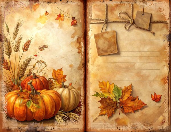 Watercolor Pumpkin Spice Bifold Junk Journal Pages, Autumn Harvest, Thanksgiving Theme Papers — image 10