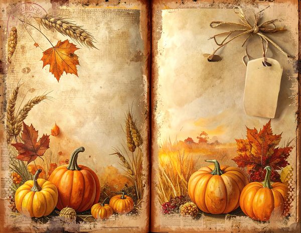 Watercolor Pumpkin Spice Bifold Junk Journal Pages, Autumn Harvest, Thanksgiving Theme Papers — image 11