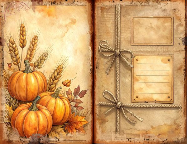 Watercolor Pumpkin Spice Bifold Junk Journal Pages, Autumn Harvest, Thanksgiving Theme Papers — image 12