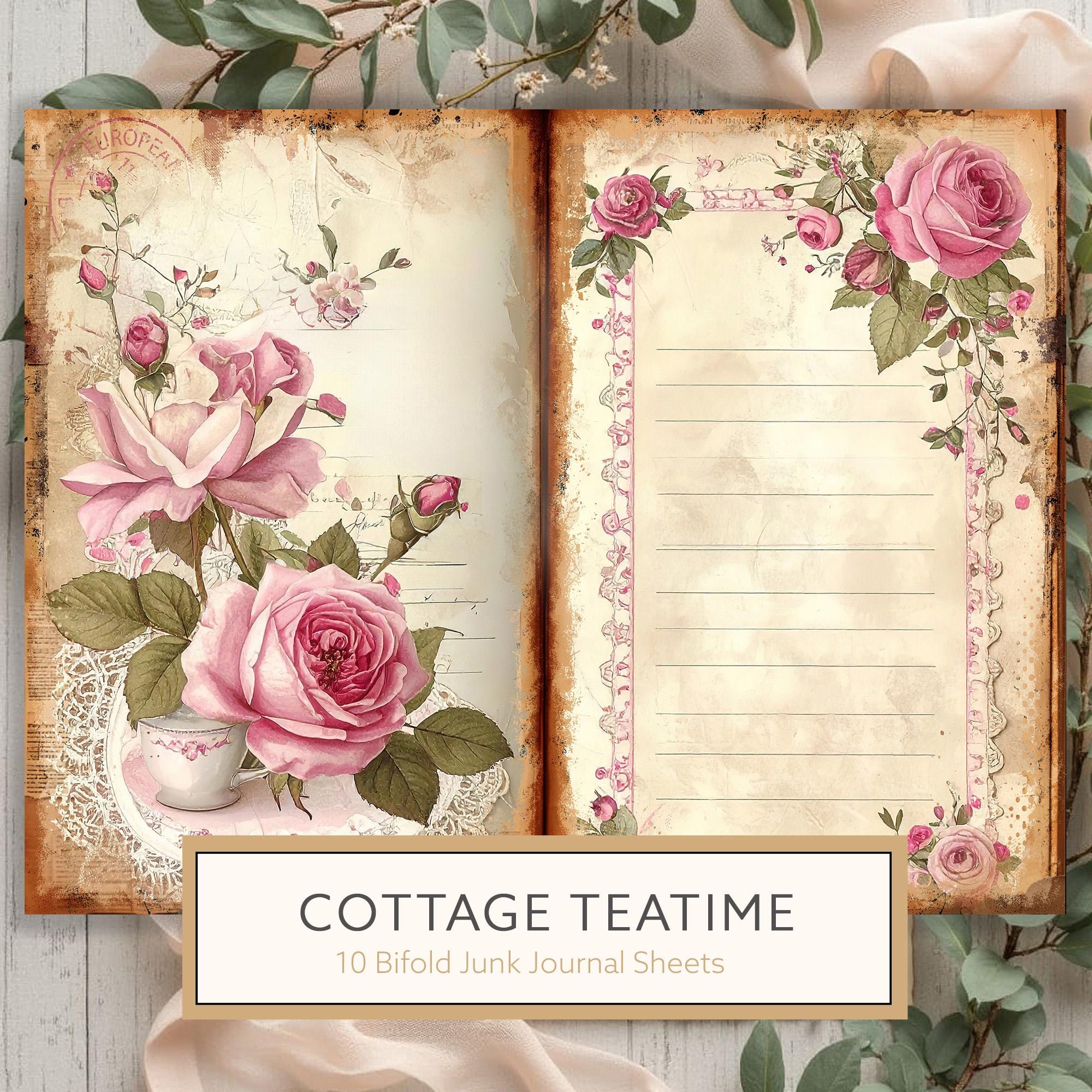 Watercolor Cottage Teatime Junk Journal: Shabby Chic Bifold Pages (Digital Download)