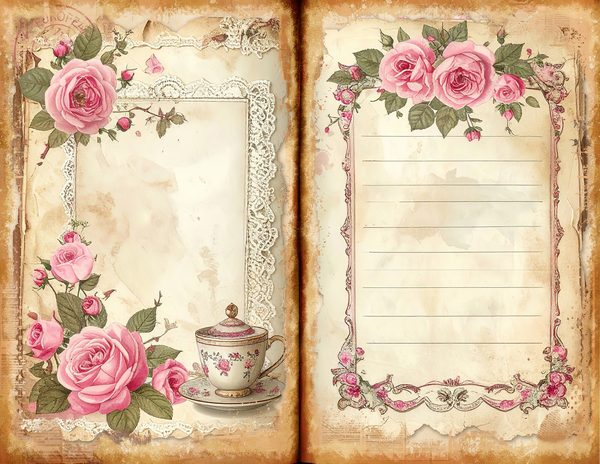 Watercolor Cottage Teatime Junk Journal: Shabby Chic Bifold Pages (Digital Download) — image 1