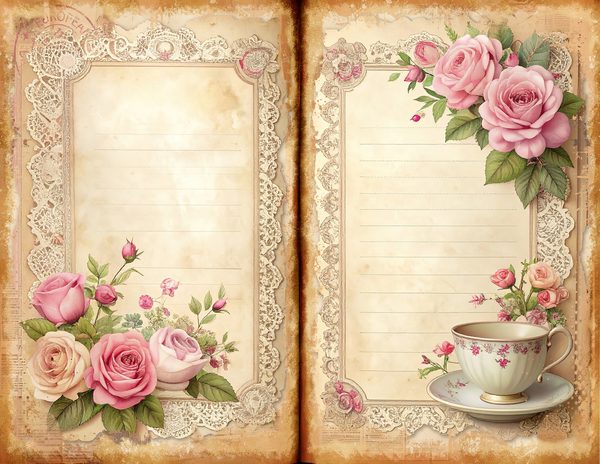 Watercolor Cottage Teatime Junk Journal: Shabby Chic Bifold Pages (Digital Download) — image 3