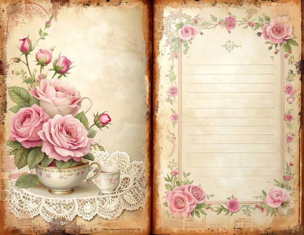 Watercolor Cottage Teatime Junk Journal: Shabby Chic Bifold Pages (Digital Download) — image 6
