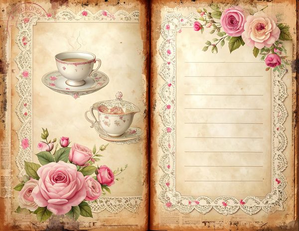 Watercolor Cottage Teatime Junk Journal: Shabby Chic Bifold Pages (Digital Download) — image 9