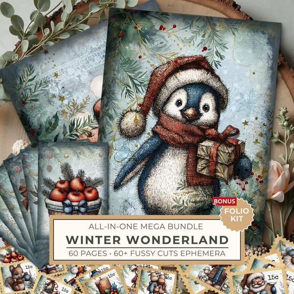 Winter Wonderland Junk Journal Kit | Mega Printable Bundle | Pages Ephemera Folio | Digital Download