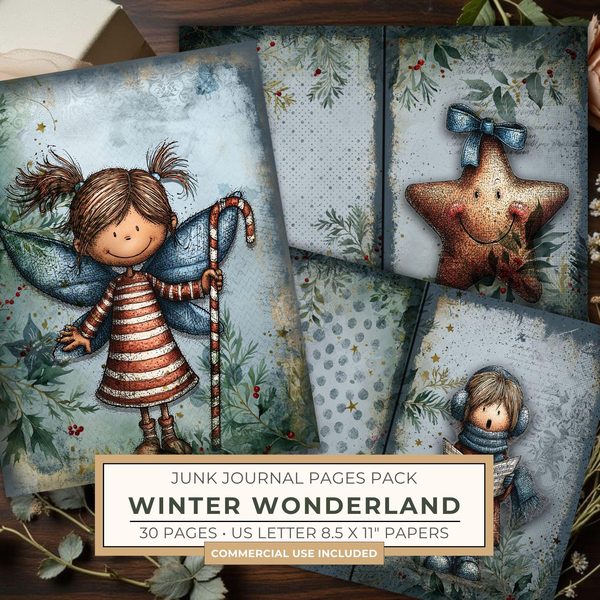 Vintage Blue Printable Papers | Winter Wonderland Junk Journal Pages | Whimsical Animals | Digital Download