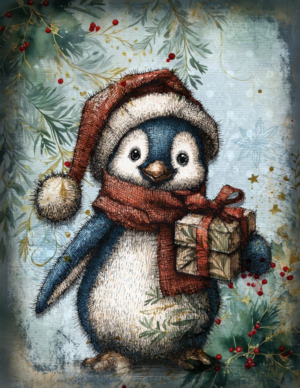 Vintage Blue Printable Papers | Winter Wonderland Junk Journal Pages | Whimsical Animals | Digital Download — image 4