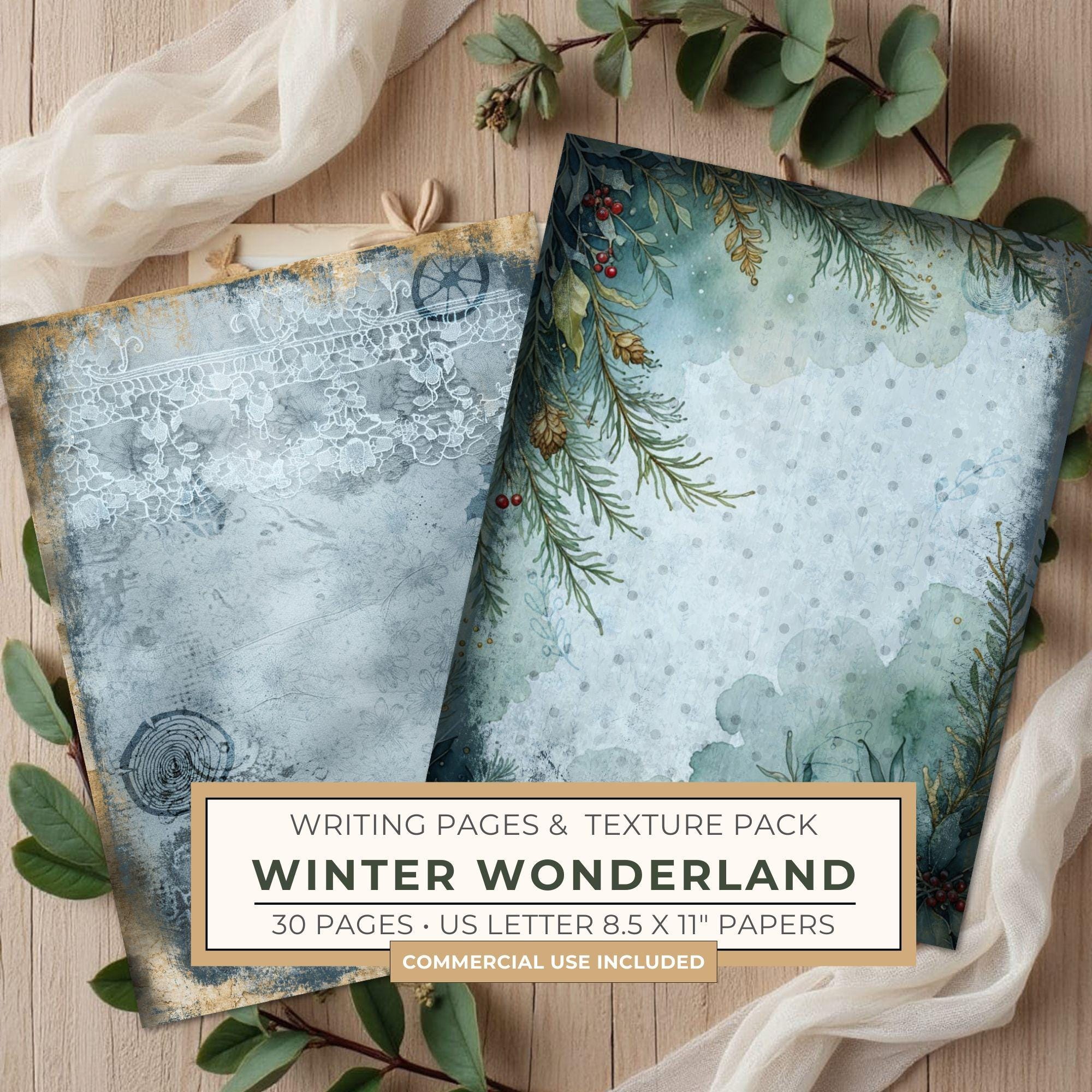 Vintage Blue Writing Pages | Winter Wonderland Junk Journal | Printable Textured Framed Papers | Digital Download