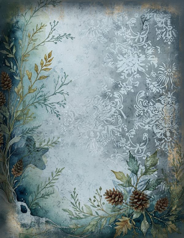 Vintage Blue Writing Pages | Winter Wonderland Junk Journal | Printable Textured Framed Papers | Digital Download — image 1