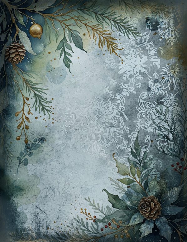Vintage Blue Writing Pages | Winter Wonderland Junk Journal | Printable Textured Framed Papers | Digital Download — image 3
