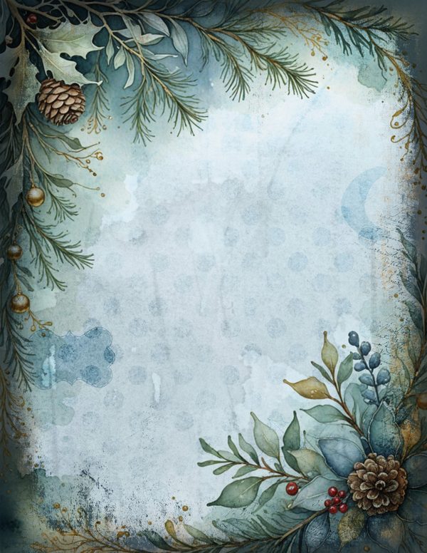 Vintage Blue Writing Pages | Winter Wonderland Junk Journal | Printable Textured Framed Papers | Digital Download — image 5