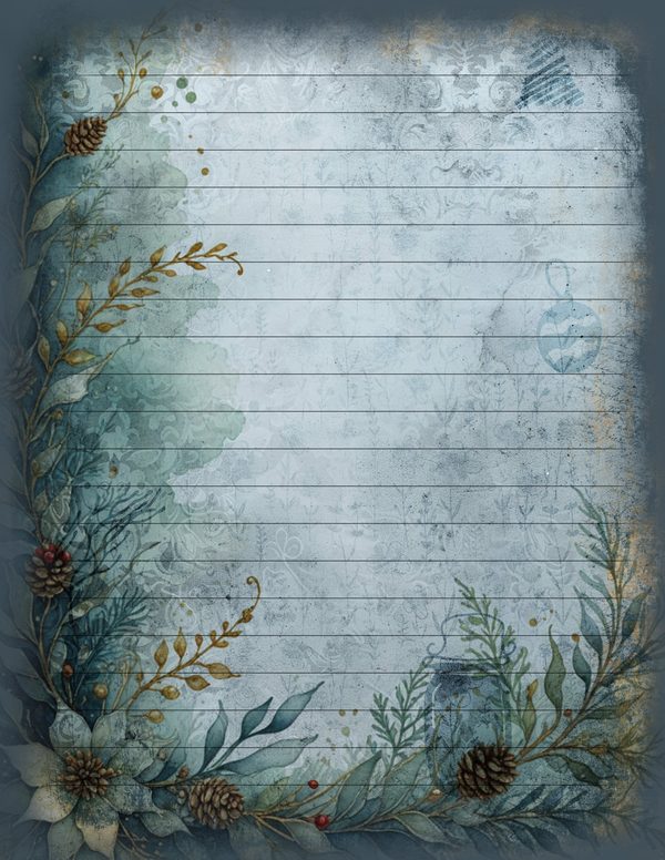 Vintage Blue Writing Pages | Winter Wonderland Junk Journal | Printable Textured Framed Papers | Digital Download — image 11
