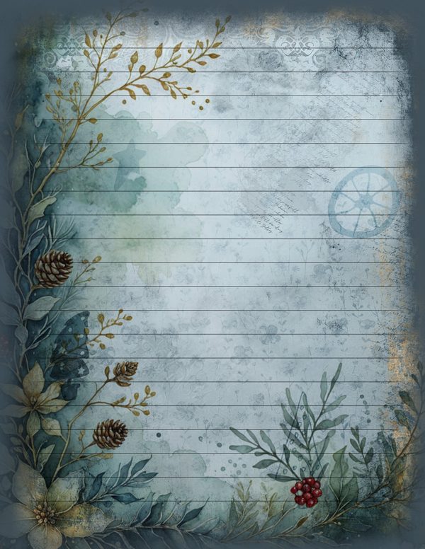 Vintage Blue Writing Pages | Winter Wonderland Junk Journal | Printable Textured Framed Papers | Digital Download — image 13