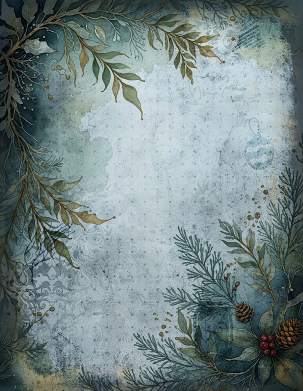 Vintage Blue Writing Pages | Winter Wonderland Junk Journal | Printable Textured Framed Papers | Digital Download — image 14